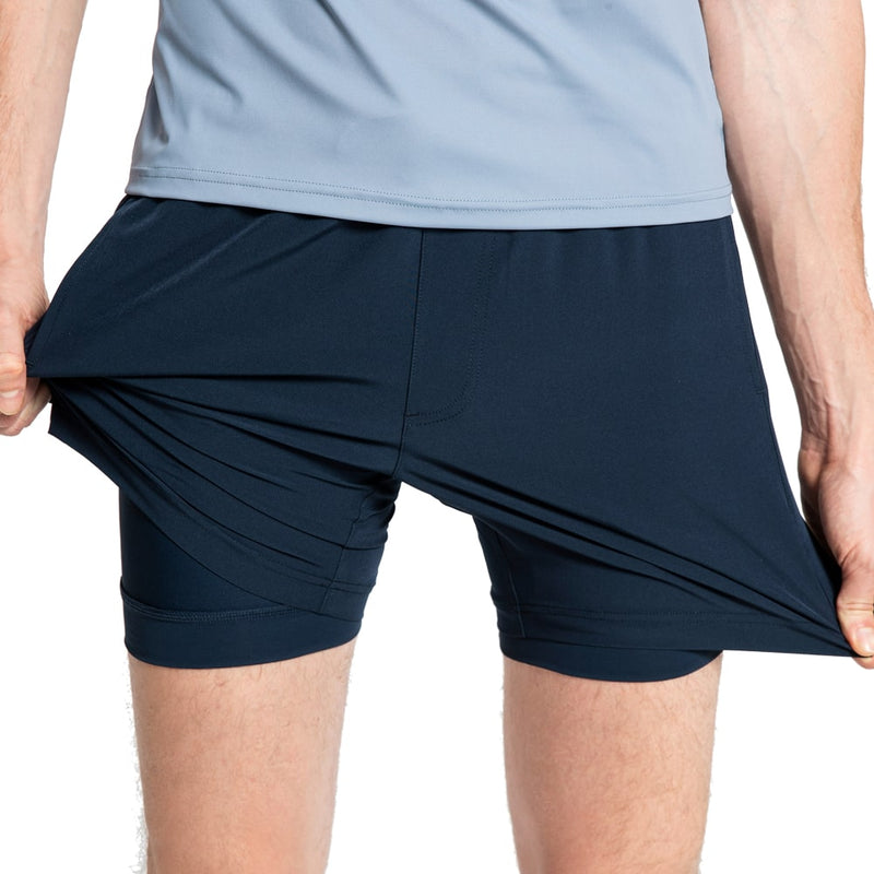 2 in 1 Stretch Short Lined Navy Gym Shorts