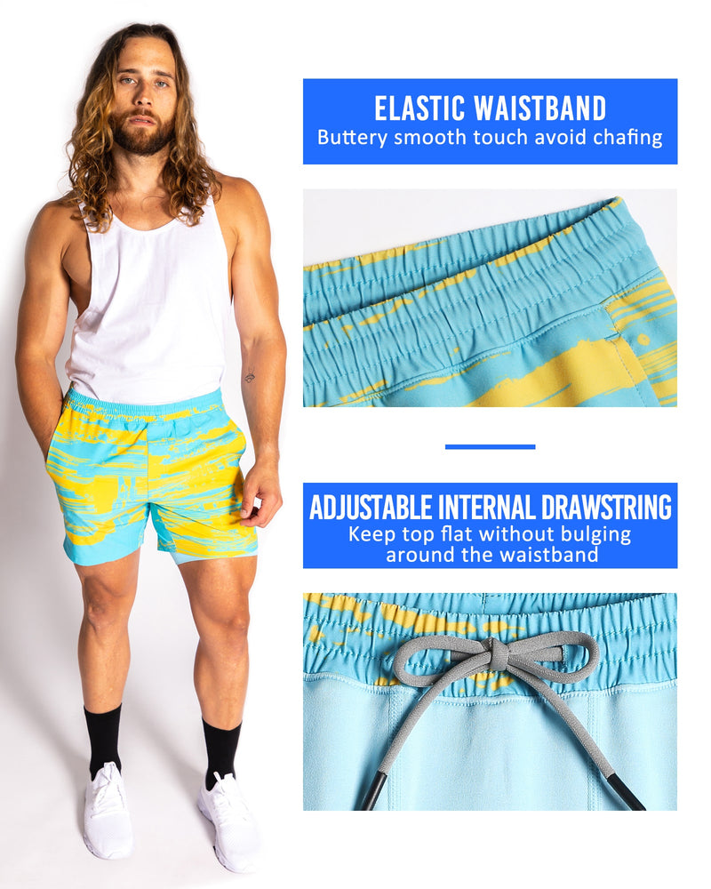 2 in 1 Stretch Short Lined Sea Sunset Gym Shorts