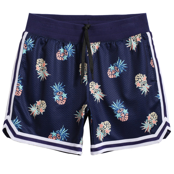 5.5 Inch Inseam Navy Pineapple Throwback Basketball Shorts