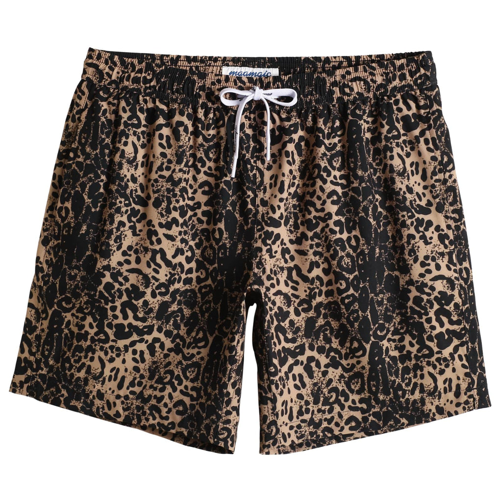 7 Inch Inseam Stretch Leopard Print Swim Trunks