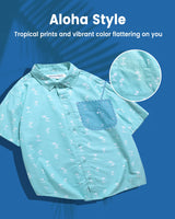 Blue Palm Tree Print Hawaiian Shirts