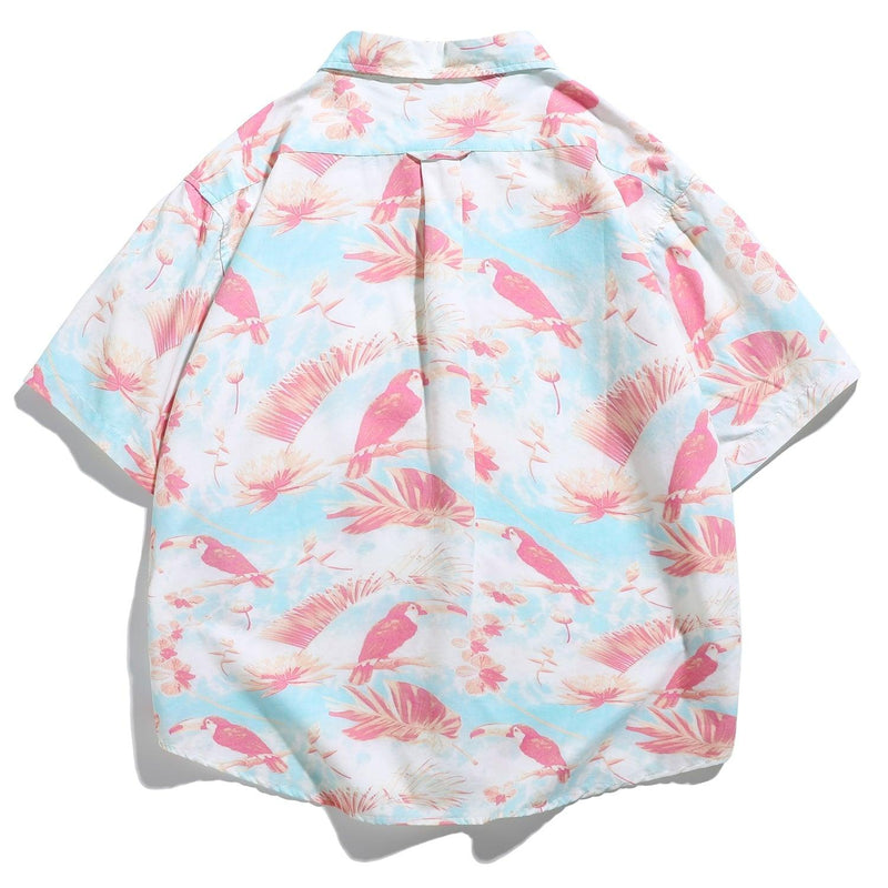 Pink Parrot Print Hawaiian Shirts